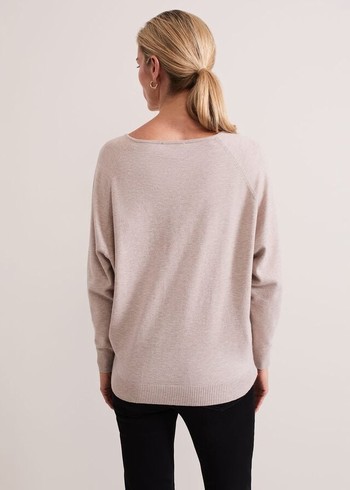 Phase Eight Senita Fine V-Neck Knitwear Beige Canada | QCDOBV-751